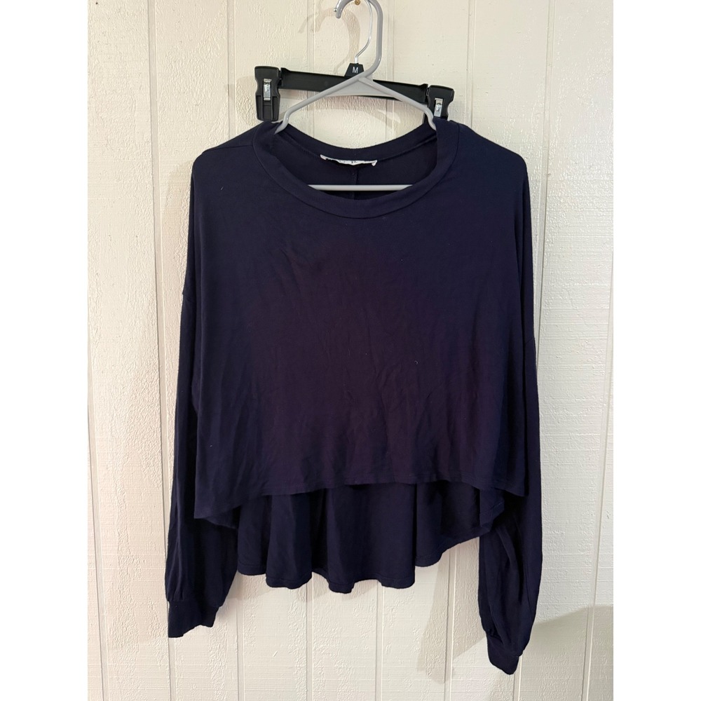 Buru Womens Navy Blue High Low Layered Long Sleeve Jersey Knit Top Small